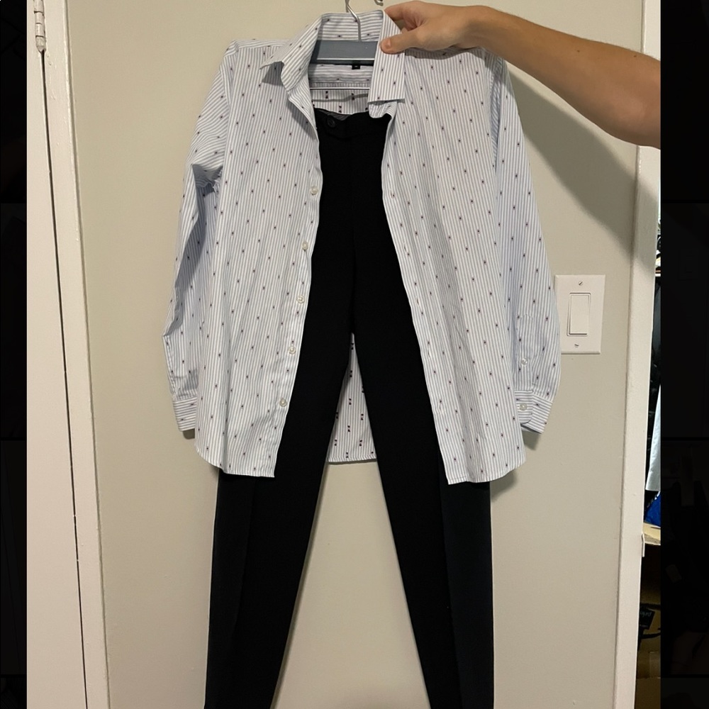 Boys Navy Pants & Dress Shirt Set